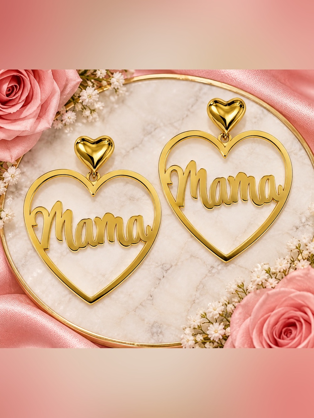 🩷🆕🩷Gold 'Mama' Heart Drop Earrings